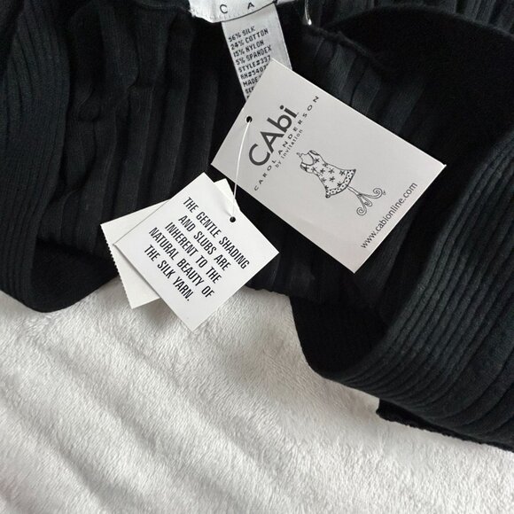 CAbi Womens Ribbed Knit Silk Blend V-Neck Sweater Black XL Pullover #337 New - Picture 3 of 5